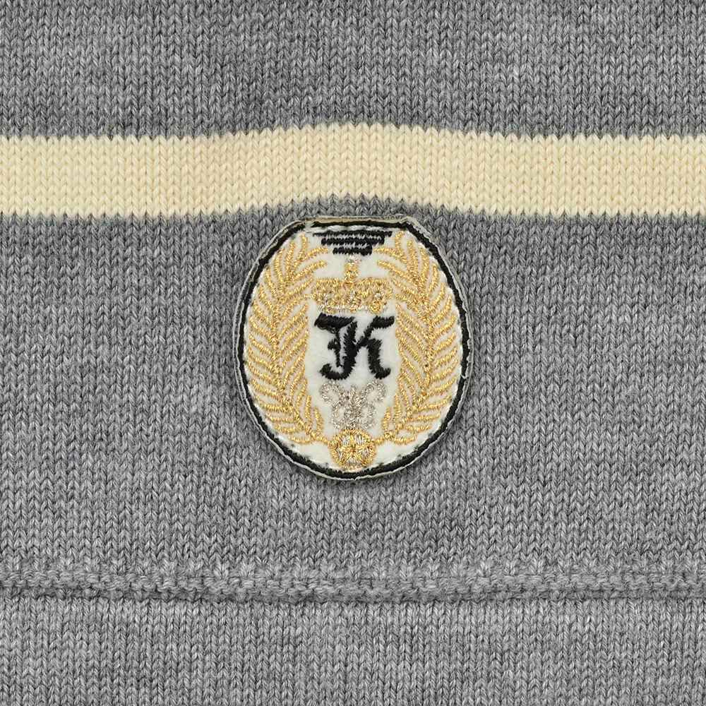 カネルKANELLバスクシャツメンズ長袖ニットソーボナパルトBONAPARTEクルーネックメランジグレー×エクリュボーダーオーガニックコットンヴィンテージリブ国内正規品でらでら公式ブランド