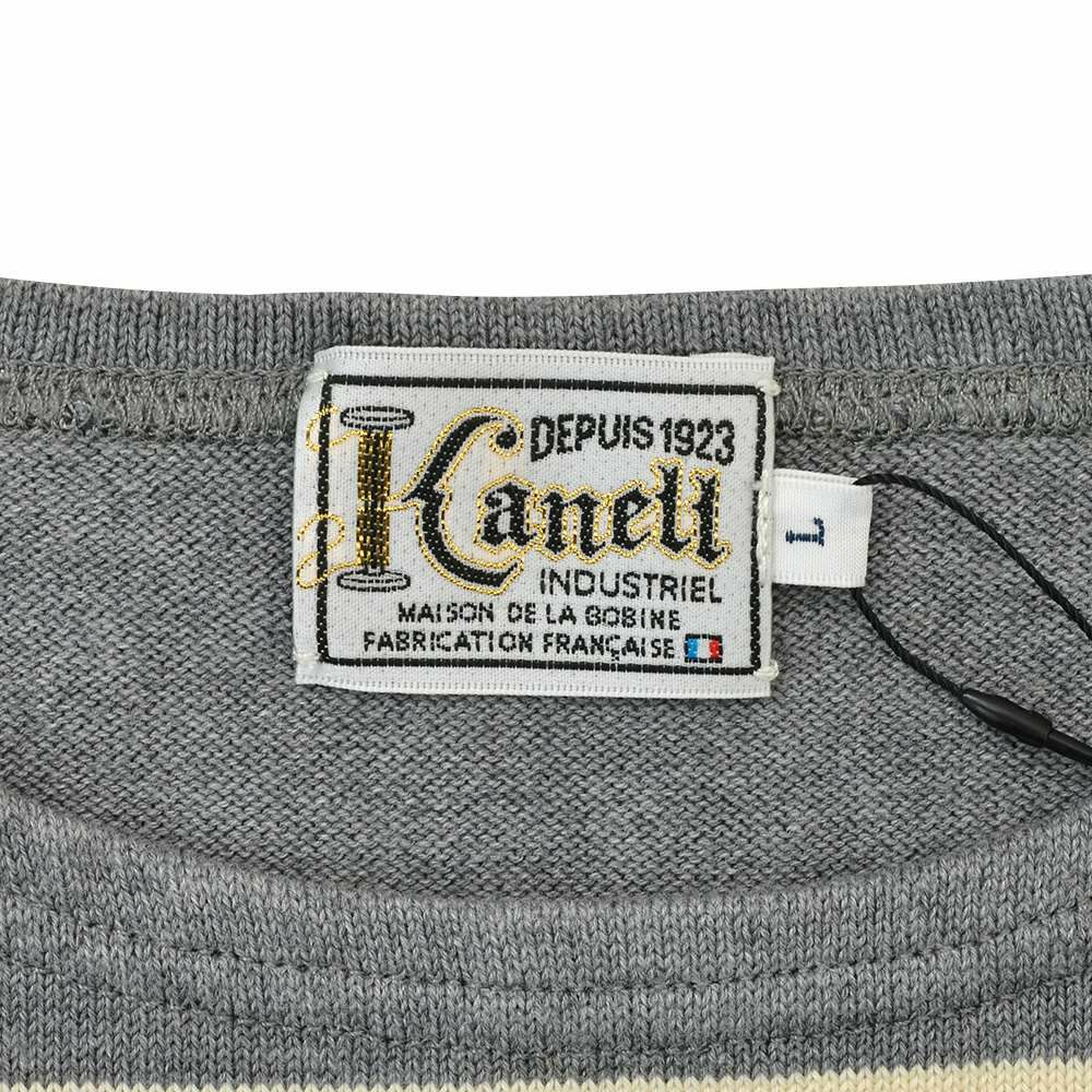 カネルKANELLバスクシャツメンズ長袖ニットソーボナパルトBONAPARTEクルーネックメランジグレー×エクリュボーダーオーガニックコットンヴィンテージリブ国内正規品でらでら公式ブランド