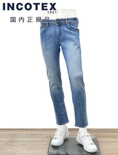 インコテックス ブルーディヴィジョン INCOTEX BLUE DIVISION デニムパンツ メンズ ストレッチジーンズ ブルーウォッシュ スリムテーパード レザーバックパッチ 国内正規品 でらでら 公式ブランド