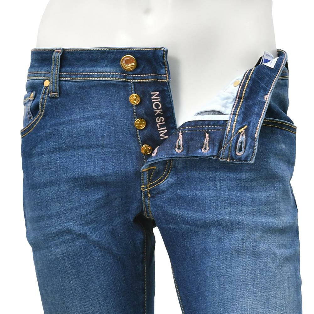 ヤコブコーエンJACOBCOHENデニムパンツメンズストレッチジーンズNICKSLIMニックスリムモデルインディゴウォッシュスーパースリムフィットハラコバックパッチ国内正規品でらでら公式ブランド