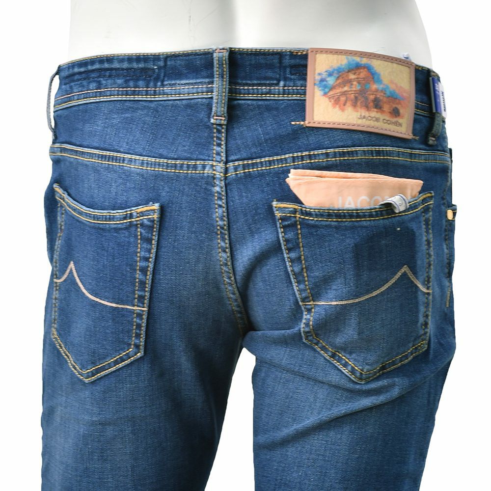 ヤコブコーエンJACOBCOHENデニムパンツメンズストレッチジーンズNICKSLIMニックスリムモデルインディゴウォッシュスーパースリムフィットハラコバックパッチ国内正規品でらでら公式ブランド