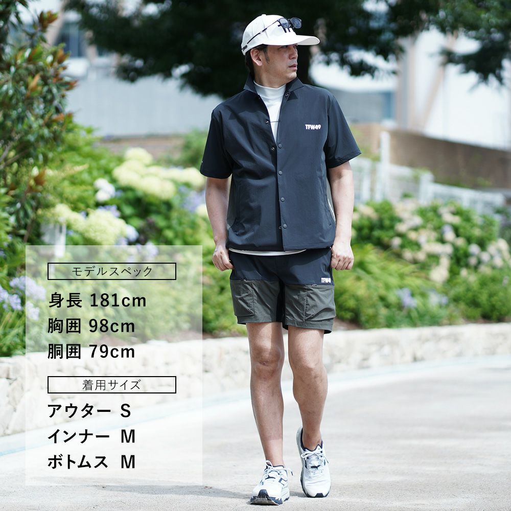 TFW49ティーエフダブリューフォーティーナインカーゴショーツメンズ半袖切り替えデザインブラック×カーキポリエステル吸水速乾接触冷感UVカット国内正規品でらでら公式ブランド