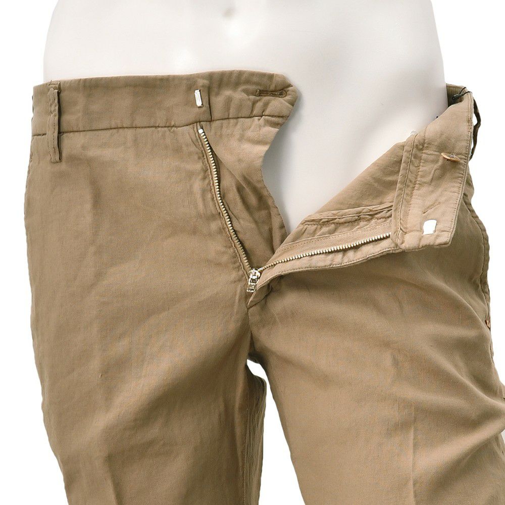 アントレアミENTREAMIS微ストレッチパンツメンズ8188モデルリネンコットンブラウンクロップド丈スリムテーパード薄手国内正規品でらでら公式ブランド