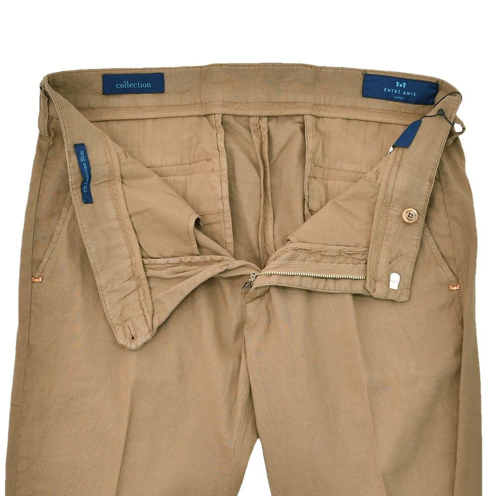 アントレアミENTREAMIS微ストレッチパンツメンズ8188モデルリネンコットンブラウンクロップド丈スリムテーパード薄手国内正規品でらでら公式ブランド