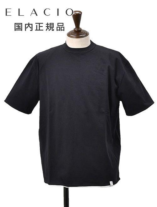 エラシオELACIOリバーシブルTシャツメンズ半袖クルーネックカットソーコットンスムースジャージーブラック×ホワイト黒×白無地デザインレギュラーシルエット国内正規品でらでら公式ブランド