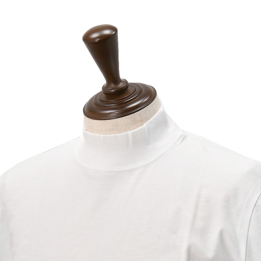 エラシオELACIOモックネック半袖Tシャツメンズショートスリーブカットソーコットンスムースジャージーホワイト白無地デザインレギュラーシルエット国内正規品でらでら公式ブランド