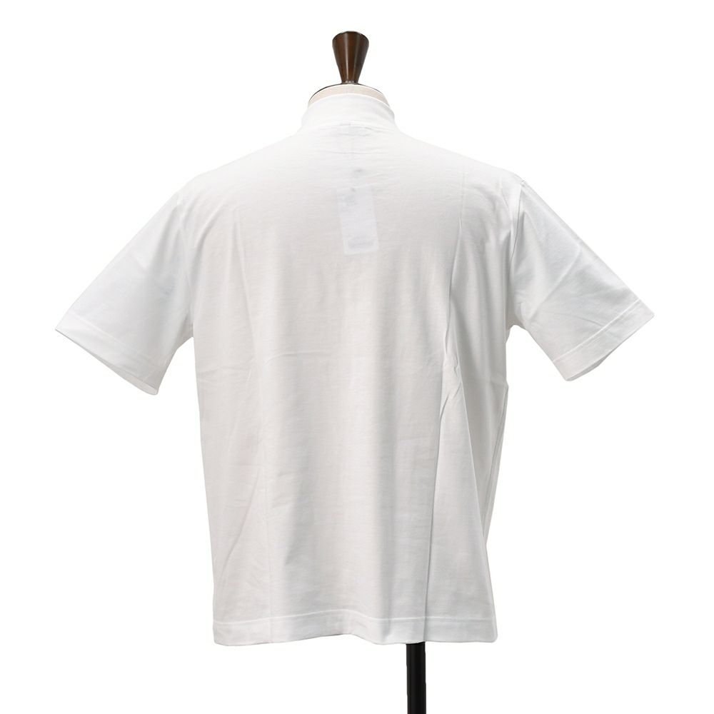 エラシオELACIOモックネック半袖Tシャツメンズショートスリーブカットソーコットンスムースジャージーホワイト白無地デザインレギュラーシルエット国内正規品でらでら公式ブランド