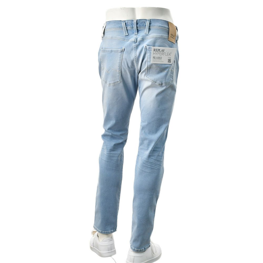リプレイREPLAYデニムパンツメンズANBASSアンバスHYPERFLEXRE-USEDハイパーフレックスリユーズドライトブルーウォッシュスリムフィットレザーパッチ国内正規品でらでら公式ブランド