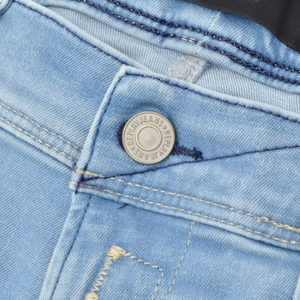 リプレイREPLAYデニムパンツメンズANBASSアンバスHYPERFLEXRE-USEDハイパーフレックスリユーズドライトブルーウォッシュスリムフィットレザーパッチ国内正規品でらでら公式ブランド