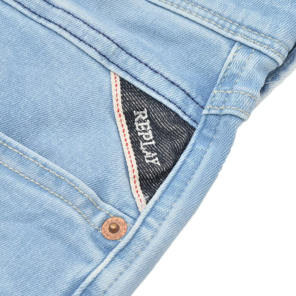 リプレイREPLAYデニムパンツメンズANBASSアンバスHYPERFLEXRE-USEDハイパーフレックスリユーズドライトブルーウォッシュスリムフィットレザーパッチ国内正規品でらでら公式ブランド