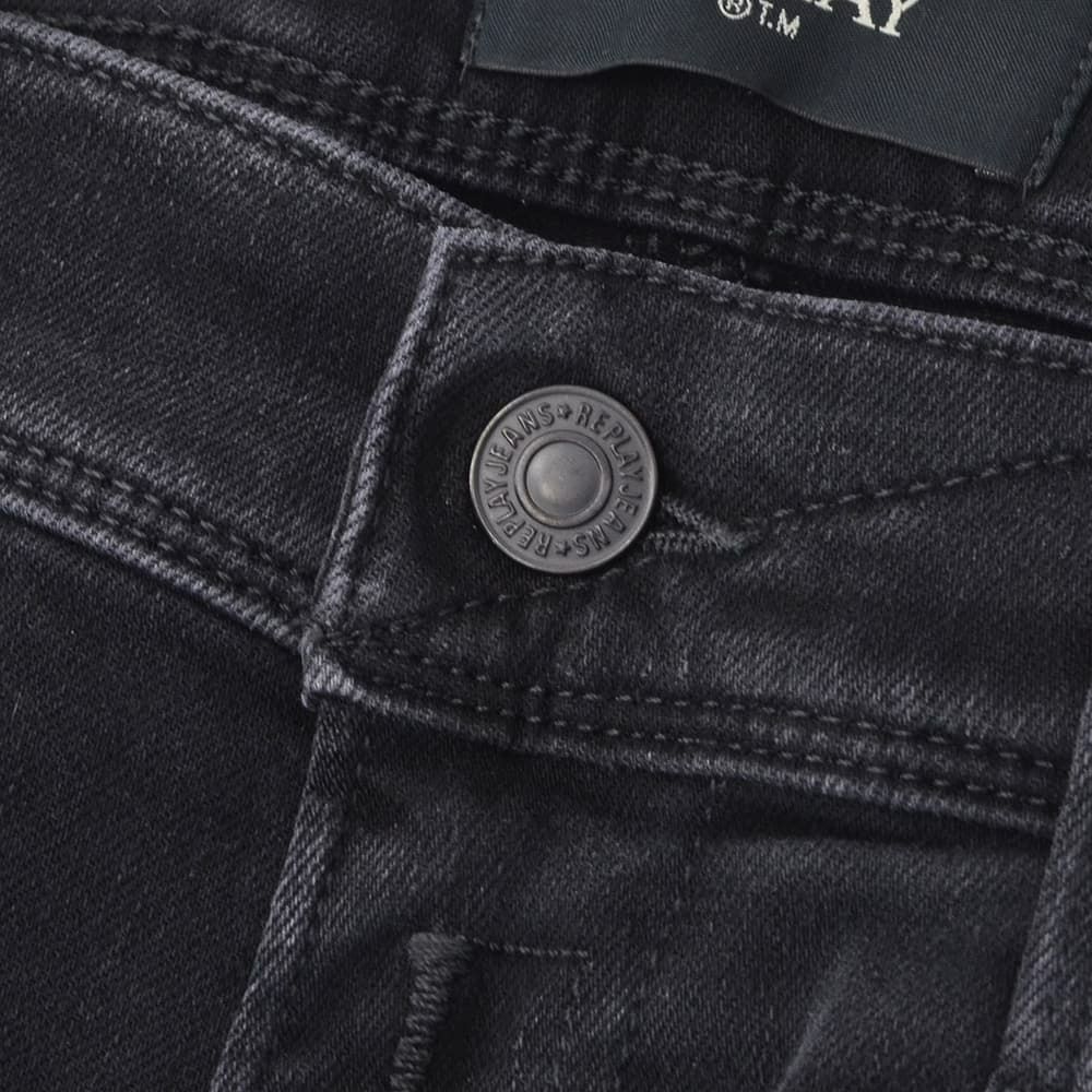 リプレイREPLAYデニムパンツメンズANBASSアンバスHYPERFLEXハイパーフレックスブラックウォッシュスリムフィットレザーパッチ国内正規品でらでら公式ブランド