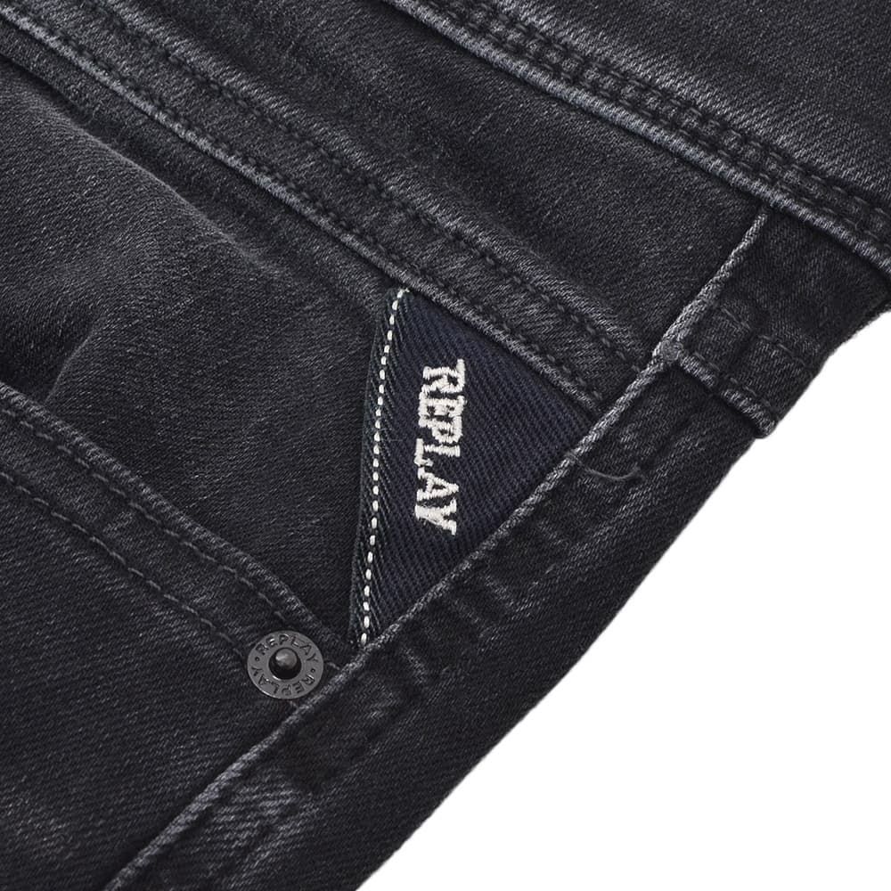 リプレイREPLAYデニムパンツメンズANBASSアンバスHYPERFLEXハイパーフレックスブラックウォッシュスリムフィットレザーパッチ国内正規品でらでら公式ブランド