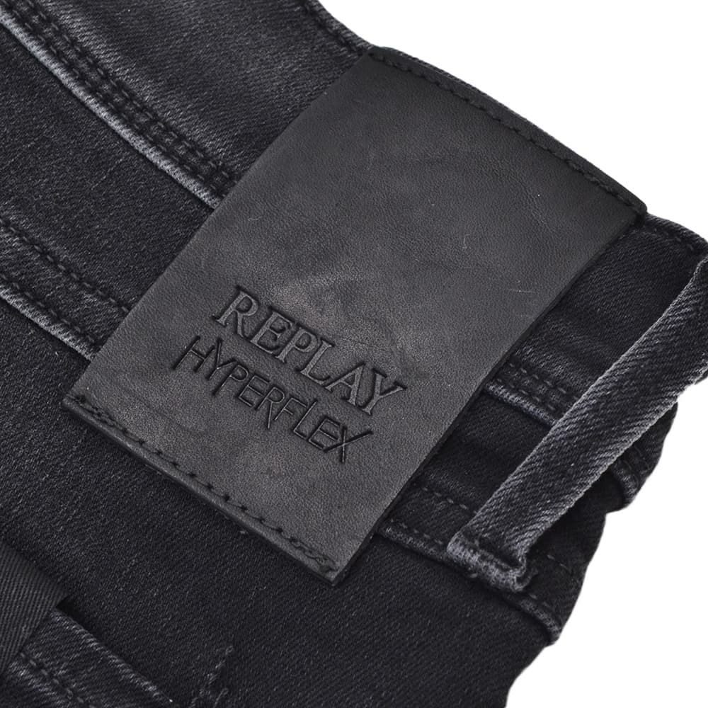 リプレイREPLAYデニムパンツメンズANBASSアンバスHYPERFLEXハイパーフレックスブラックウォッシュスリムフィットレザーパッチ国内正規品でらでら公式ブランド