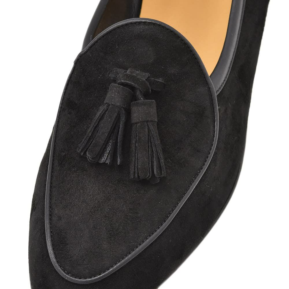 ボードインアンドランジBAUDOIN&LANGEベルジャンシューズメンズSaganモデルクラシックタッセルローファーClassicTasselsブラック黒スエードレザーラバーソール国内正規品でらでら公式ブランド