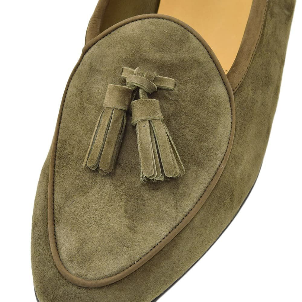 ボードインアンドランジBAUDOIN&LANGEベルジャンシューズメンズSaganモデルクラシックタッセルローファーClassicTasselsオリーブグリーンスエードレザーラバーソール国内正規品でらでら公式ブランド