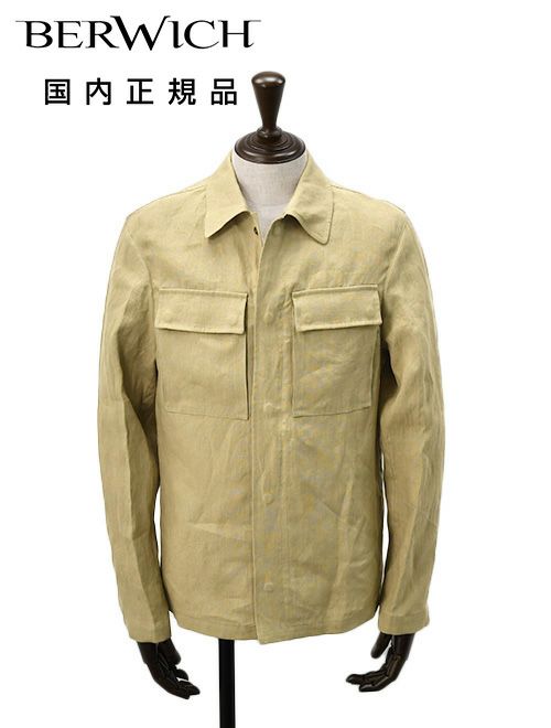 【preSALE!20%off】ベルウィッチBERWICHシャツアウターメンズワーカーマンモデルJWORKERMANワークブルソンリネンファブリックサンドベージュフラップ付き胸ポケットレギュラーフィット国内正規品でらでら公式ブランド