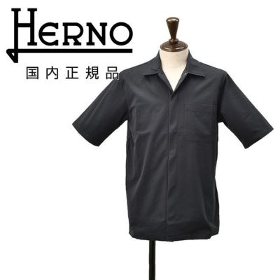 【preSALE!20%off】ヘルノHERNO開襟シャツメンズシアサッカーストレッチCM000012Uネイビー紺半袖シャツスマートシルエット胸ポケットブランドロゴプレート国内正規品でらでら公式ブランド