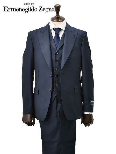 エルメネジルド ゼニア cloth by Ermenegildo Zegna スリーピーススーツ メンズ 2つ釦フロント サマーウール生地 TRAVELLER トラベラー ネイビー 紺 Superlativo スペルラティボ ピークドラペル 日本製