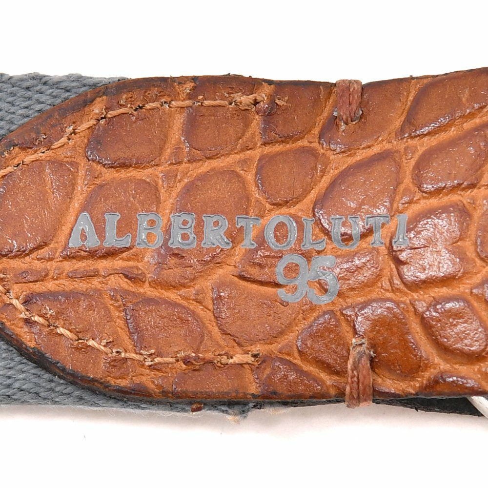 アルベルトルティALBERTOLUTIリングベルトメンズリボンベルトコットン×型押しレザーグレー×レッド30mm幅ブランド刻印シルバー真鍮バックル国内正規品でらでら公式ブランド
