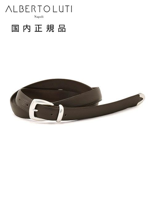 アルベルトルティALBERTOLUTIレザーベルトメンズプンターレ鹿革ディアスキンブラウン茶色25mm幅ブランド刻印シルバー真鍮バックル国内正規品でらでら公式ブランド