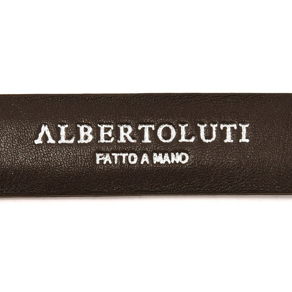 アルベルトルティALBERTOLUTIレザーベルトメンズプンターレ鹿革ディアスキンブラウン茶色25mm幅ブランド刻印シルバー真鍮バックル国内正規品でらでら公式ブランド