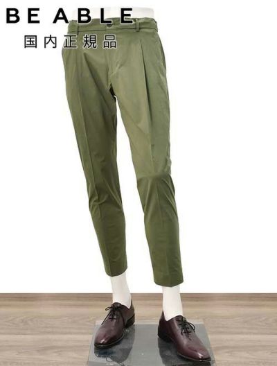 【preSALE!20%off】ビーエイブルBEABLEテーパードスラックスメンズ1プリーツパンツRICCARDOコットンストレッチオリーブバックシャーリング仕様ドローコードストレッチ国内正規品でらでら公式ブランド