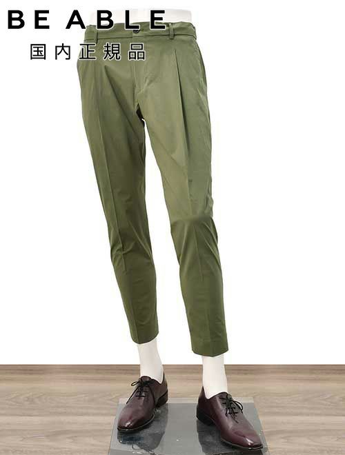 【preSALE!20%off】ビーエイブルBEABLEテーパードスラックスメンズ1プリーツパンツRICCARDOコットンストレッチオリーブバックシャーリング仕様ドローコードストレッチ国内正規品でらでら公式ブランド