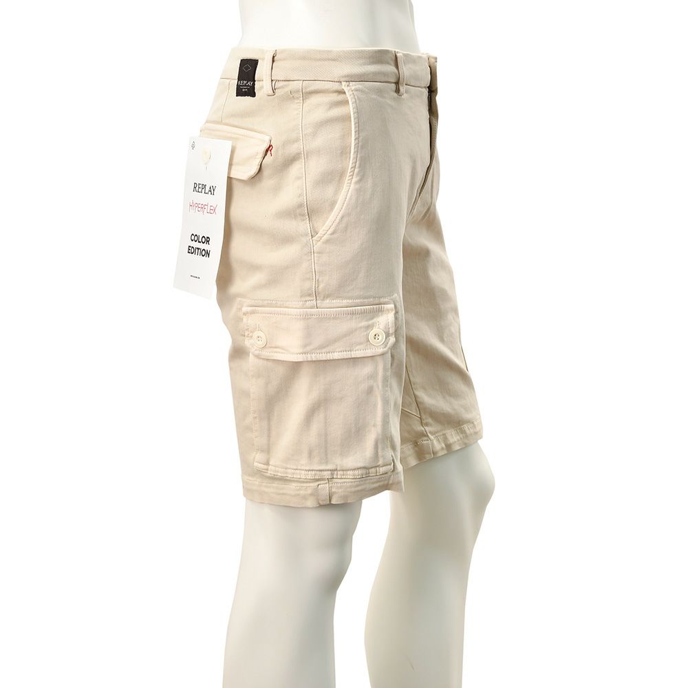 リプレイREPLAYカーゴショーツメンズストレッチハーフパンツHYPERFLEXX.L.I.T.E.ハイパーフレックスベージュVANNIEレギュラーフィットコットンツイル生地国内正規品でらでら公式ブランド