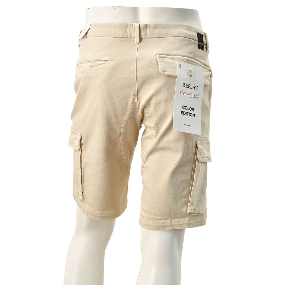 リプレイREPLAYカーゴショーツメンズストレッチハーフパンツHYPERFLEXX.L.I.T.E.ハイパーフレックスベージュVANNIEレギュラーフィットコットンツイル生地国内正規品でらでら公式ブランド