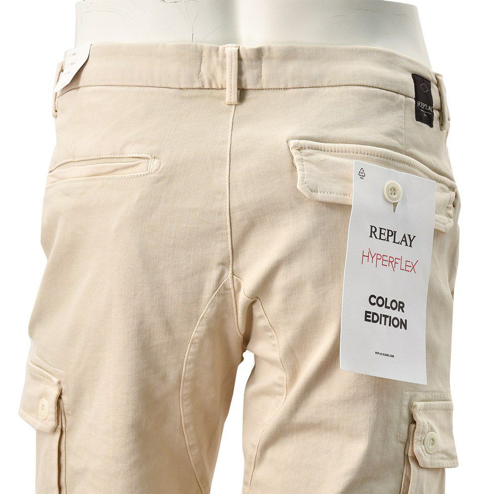リプレイREPLAYカーゴショーツメンズストレッチハーフパンツHYPERFLEXX.L.I.T.E.ハイパーフレックスベージュVANNIEレギュラーフィットコットンツイル生地国内正規品でらでら公式ブランド