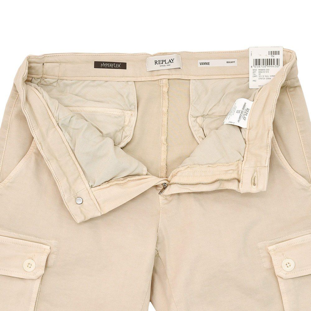 リプレイREPLAYカーゴショーツメンズストレッチハーフパンツHYPERFLEXX.L.I.T.E.ハイパーフレックスベージュVANNIEレギュラーフィットコットンツイル生地国内正規品でらでら公式ブランド