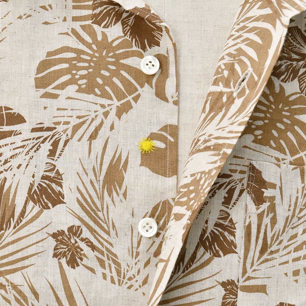 ジャンネットGIANNETTO半袖開襟シャツメンズMARACAIBOマラカイボオープンカラーベージュ×ブラウンリネンコットン生地ボタニカル柄アロハシャツイタリア製国内正規品でらでら公式ブランド