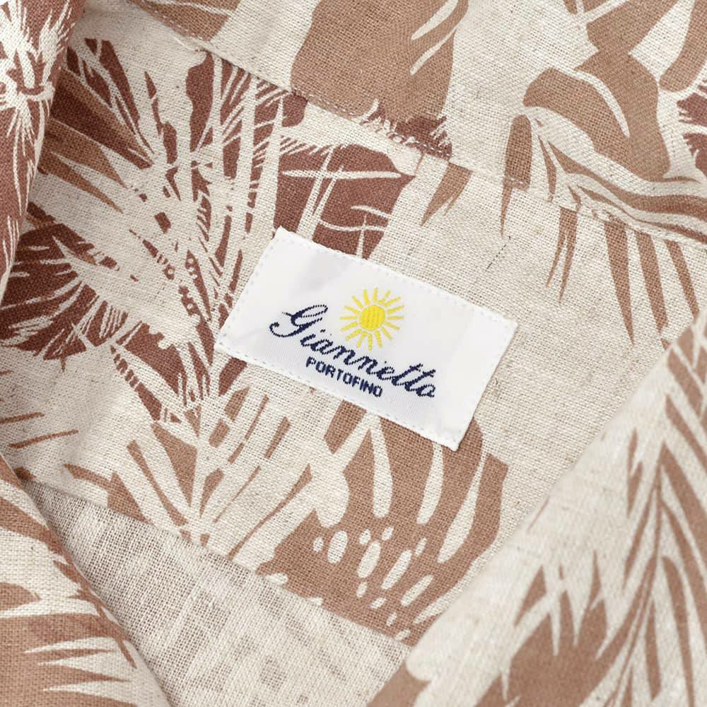 ジャンネットGIANNETTO半袖開襟シャツメンズMARACAIBOマラカイボオープンカラーベージュ×ブラウンリネンコットン生地ボタニカル柄アロハシャツイタリア製国内正規品でらでら公式ブランド