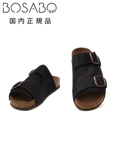 ボサボBOSABOハラコサンダルメンズスリッポンタイプダブルモンクストラップ427CUIRPOILCOURTSモデルブラック黒ラバー&コルクソールフラット式国内正規品でらでら公式ブランド