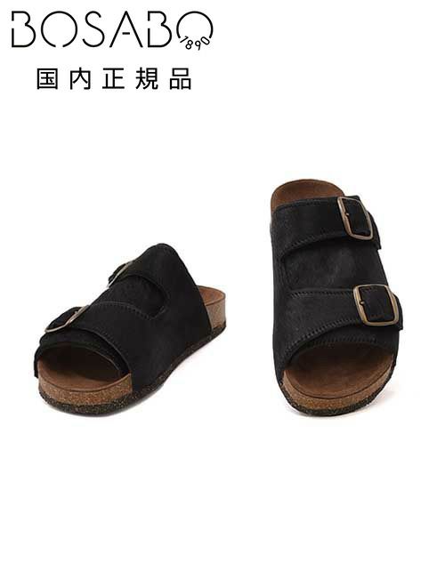 ボサボBOSABOハラコサンダルメンズスリッポンタイプダブルモンクストラップ427CUIRPOILCOURTSモデルブラック黒ラバー&コルクソールフラット式国内正規品でらでら公式ブランド