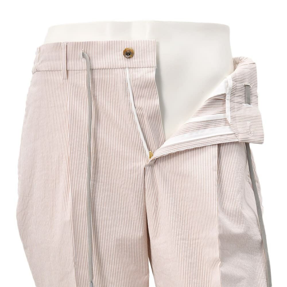 ベルウィッチBERWICHイージースラックスメンズジムモデルSAKE1PGYMテーパードパンツコードレン生地ブラウン×ホワイトストライプ柄ゴムウエスト&ドローコード仕様国内正規品でらでら公式ブランド