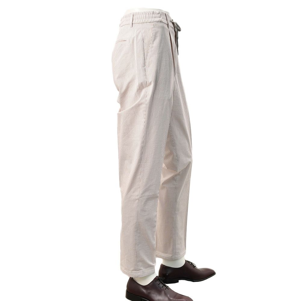 ベルウィッチBERWICHイージースラックスメンズジムモデルSAKE1PGYMテーパードパンツコードレン生地ブラウン×ホワイトストライプ柄ゴムウエスト&ドローコード仕様国内正規品でらでら公式ブランド