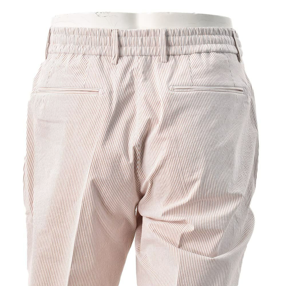 ベルウィッチBERWICHイージースラックスメンズジムモデルSAKE1PGYMテーパードパンツコードレン生地ブラウン×ホワイトストライプ柄ゴムウエスト&ドローコード仕様国内正規品でらでら公式ブランド