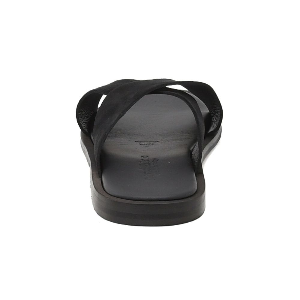 プレディビーノPREDIBINOスリッパ型サンダルメンズスエードレザークロスデザイン1730モデルブラック黒レザーソールフットベッド仕様イタリア製でらでら公式ブランド