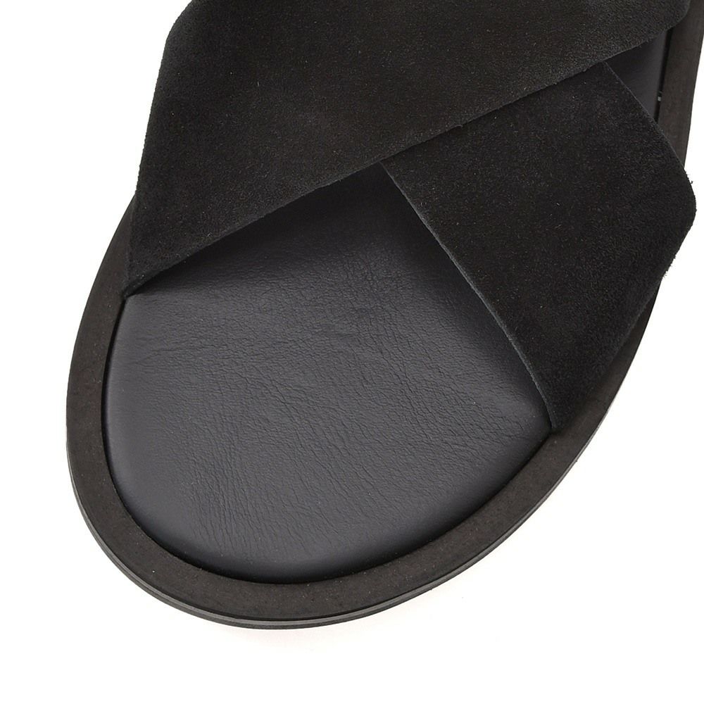 プレディビーノPREDIBINOスリッパ型サンダルメンズスエードレザークロスデザイン1730モデルブラック黒レザーソールフットベッド仕様イタリア製でらでら公式ブランド