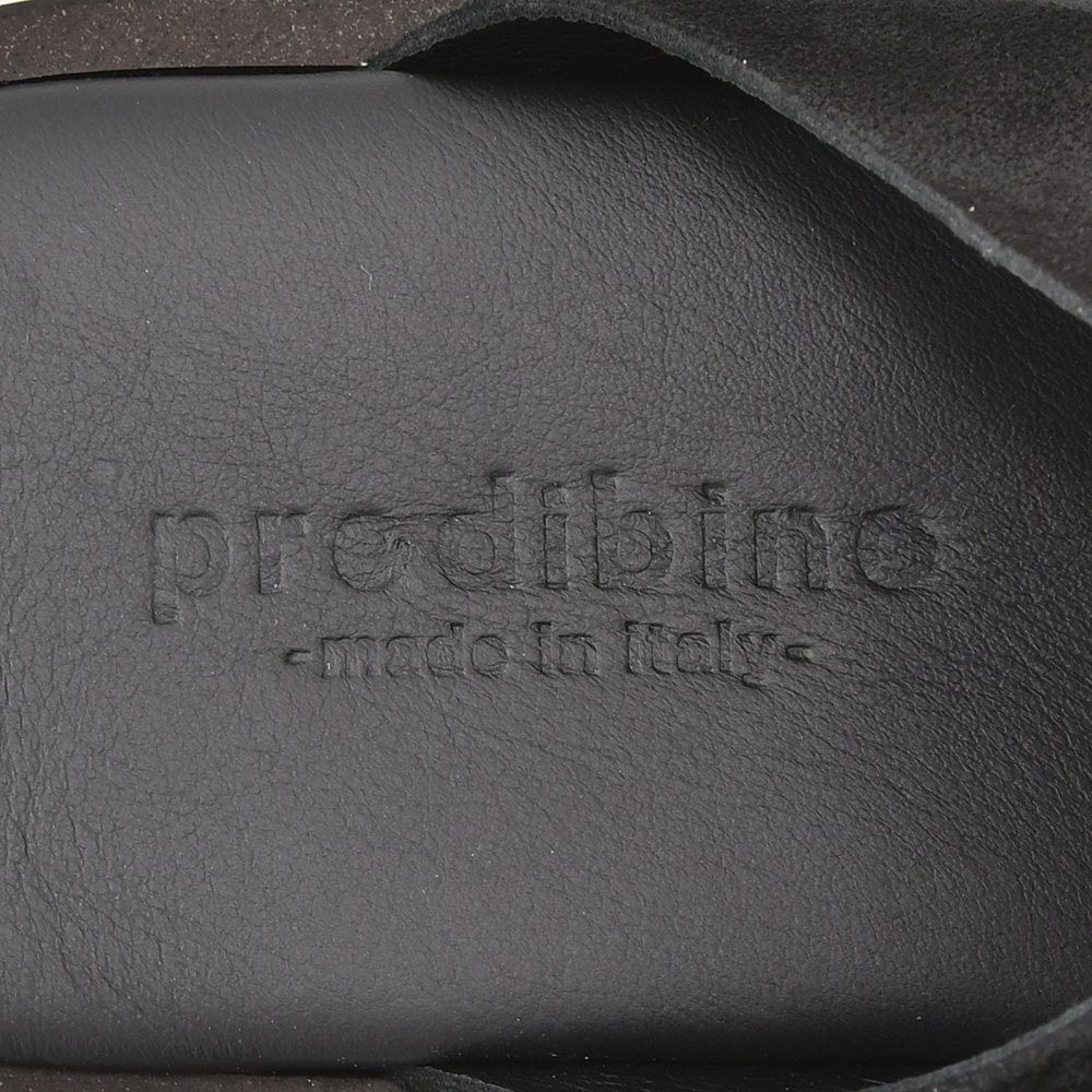 プレディビーノPREDIBINOスリッパ型サンダルメンズスエードレザークロスデザイン1730モデルブラック黒レザーソールフットベッド仕様イタリア製でらでら公式ブランド