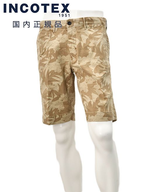インコテックススラックスINCOTEXSLACKSボタニカル柄ショーツメンズハーフパンツ15S206コットンストレッチヘリンボーン生地ベージュレギュラーフィット国内正規品でらでら公式ブランド