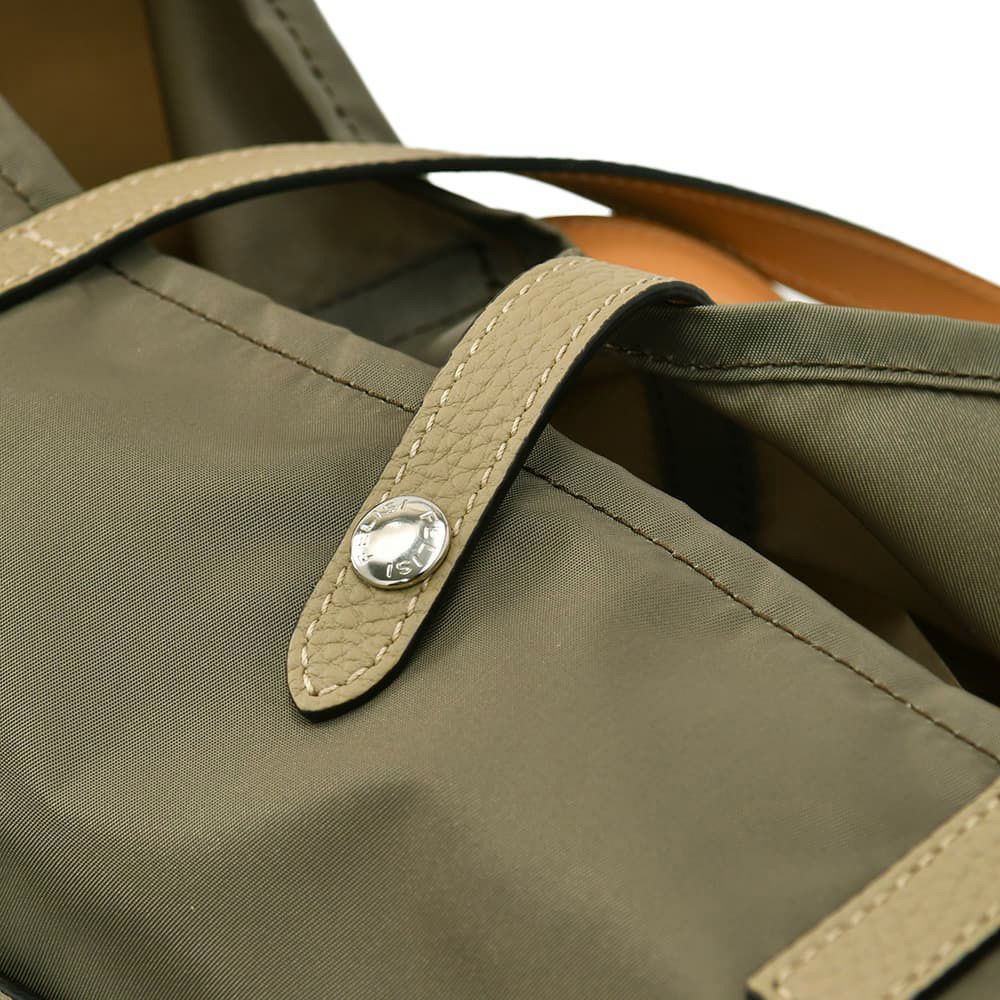 フェリージfelisiトートバッグメンズエコバッグ13/14/1/DS+LDナイロン×ソフトキップレザーカーキ折り畳み可能シルバーパーツコンパクト収納国内正規品でらでら公式ブランド