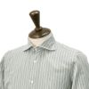 フィナモレFinamore長袖カジュアルシャツメンズSIMONEシモーネコットン生地オリーブグレーストライプブランドロゴ入り貝釦製品洗いカッタウェイ襟国内正規品でらでら公式ブランド