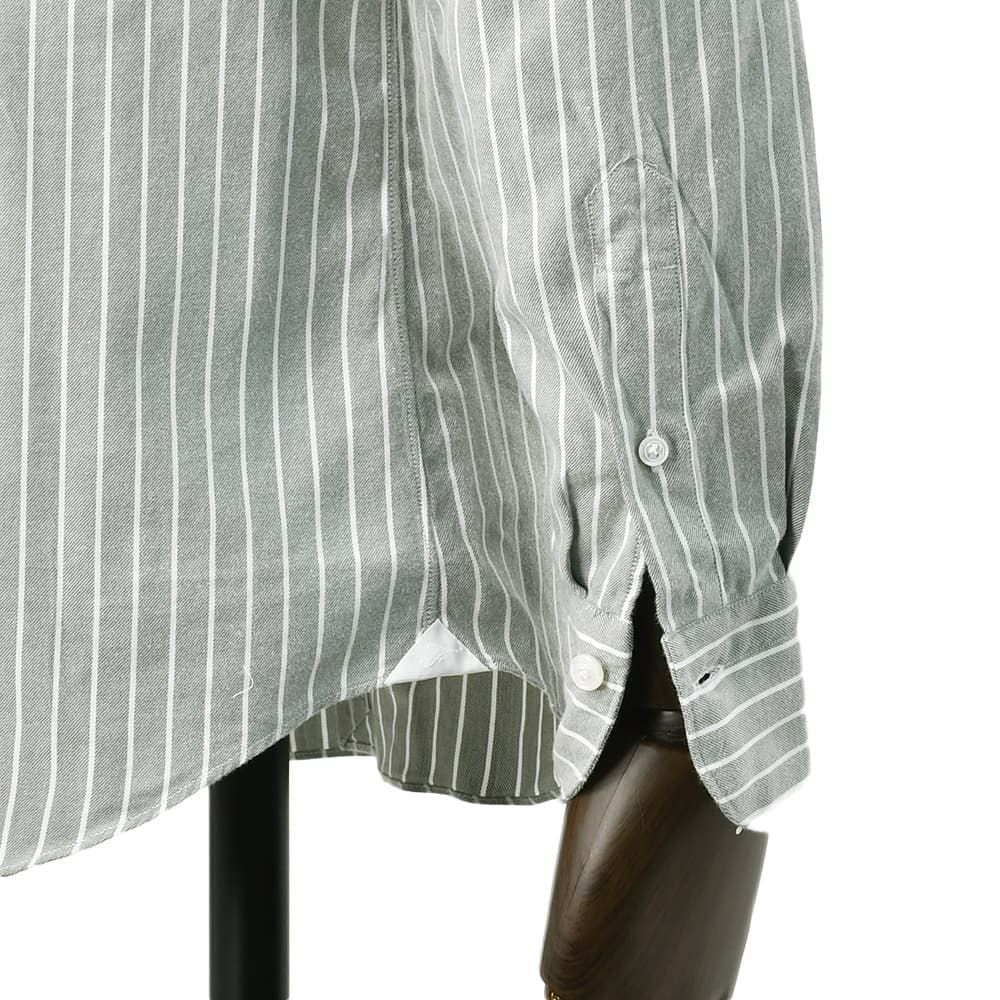 フィナモレFinamore長袖カジュアルシャツメンズSIMONEシモーネコットン生地オリーブグレーストライプブランドロゴ入り貝釦製品洗いカッタウェイ襟国内正規品でらでら公式ブランド