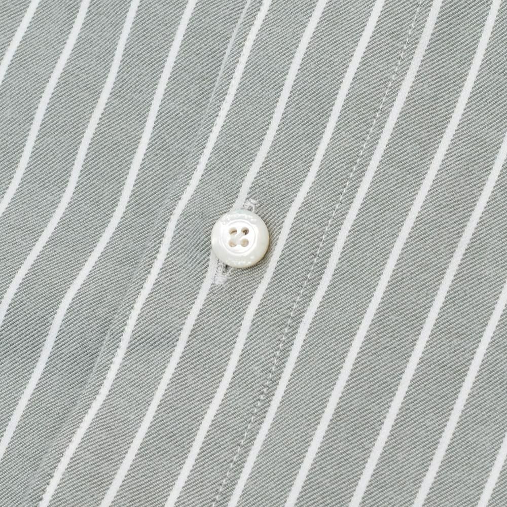 フィナモレFinamore長袖カジュアルシャツメンズSIMONEシモーネコットン生地オリーブグレーストライプブランドロゴ入り貝釦製品洗いカッタウェイ襟国内正規品でらでら公式ブランド