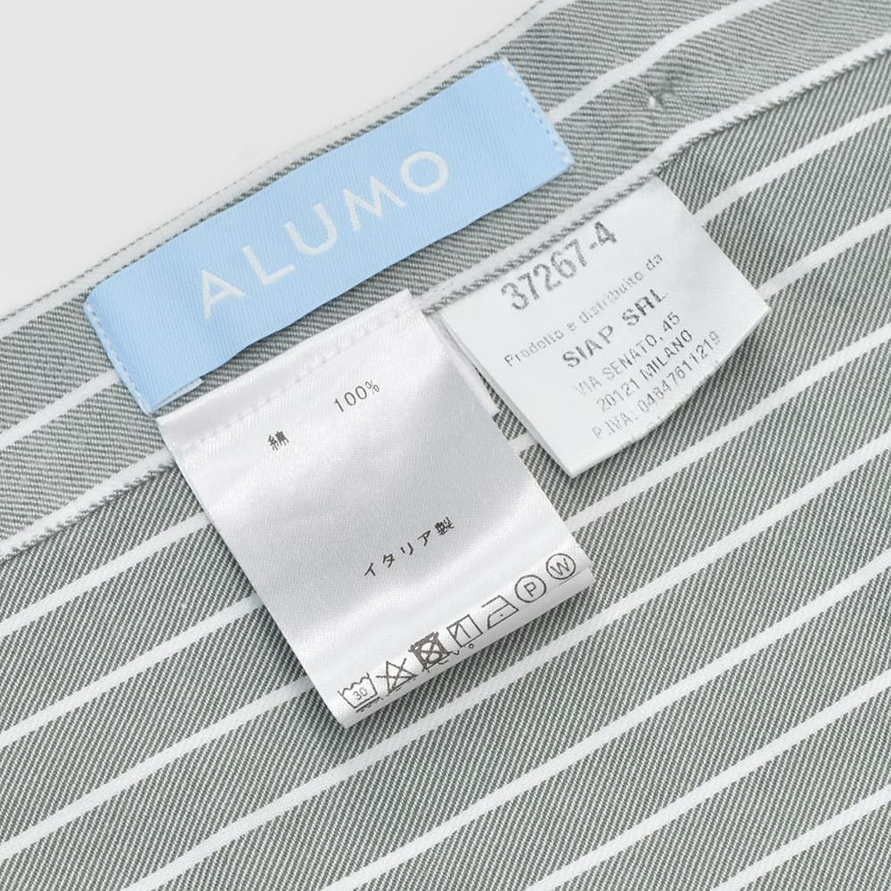 フィナモレFinamore長袖カジュアルシャツメンズSIMONEシモーネコットン生地オリーブグレーストライプブランドロゴ入り貝釦製品洗いカッタウェイ襟国内正規品でらでら公式ブランド