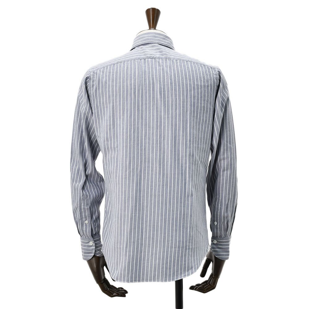 フィナモレFinamore長袖カジュアルシャツメンズSIMONEシモーネコットン生地ブルーグレーストライプブランドロゴ入り貝釦製品洗いカッタウェイ襟国内正規品でらでら公式ブランド