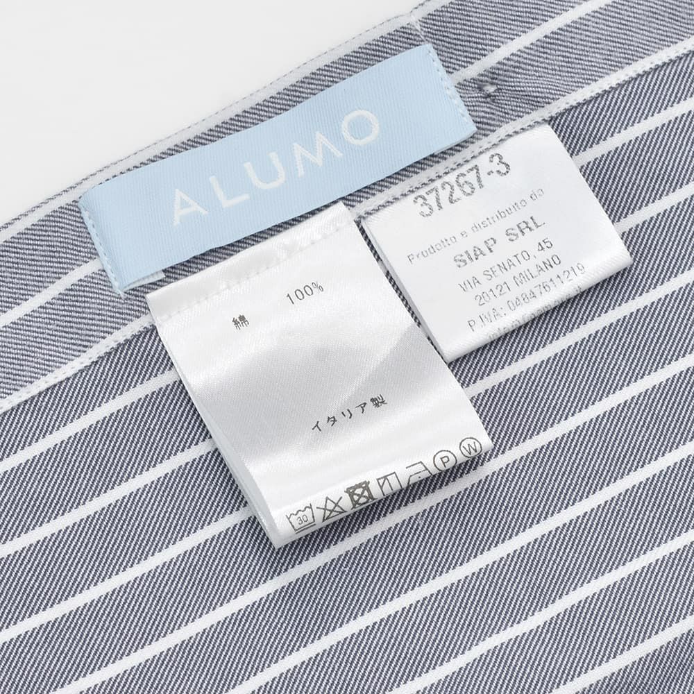 フィナモレFinamore長袖カジュアルシャツメンズSIMONEシモーネコットン生地ブルーグレーストライプブランドロゴ入り貝釦製品洗いカッタウェイ襟国内正規品でらでら公式ブランド