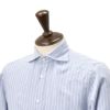フィナモレFinamore長袖カジュアルシャツメンズSIMONEシモーネコットン生地サックスブルーストライプブランドロゴ入り貝釦製品洗いカッタウェイ襟国内正規品でらでら公式ブランド
